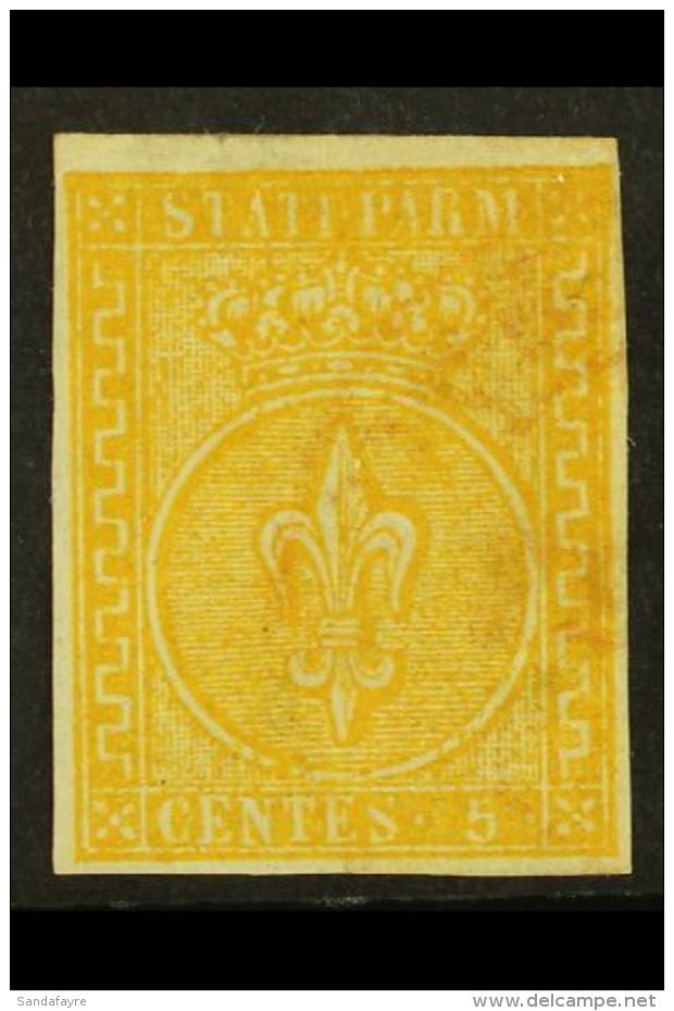 PARMA 1853 5c Yellow Orange, Sass 6, Very Fine Used With Clear Margins All Round And Light Red Cds Cancel. Signed... - Ohne Zuordnung