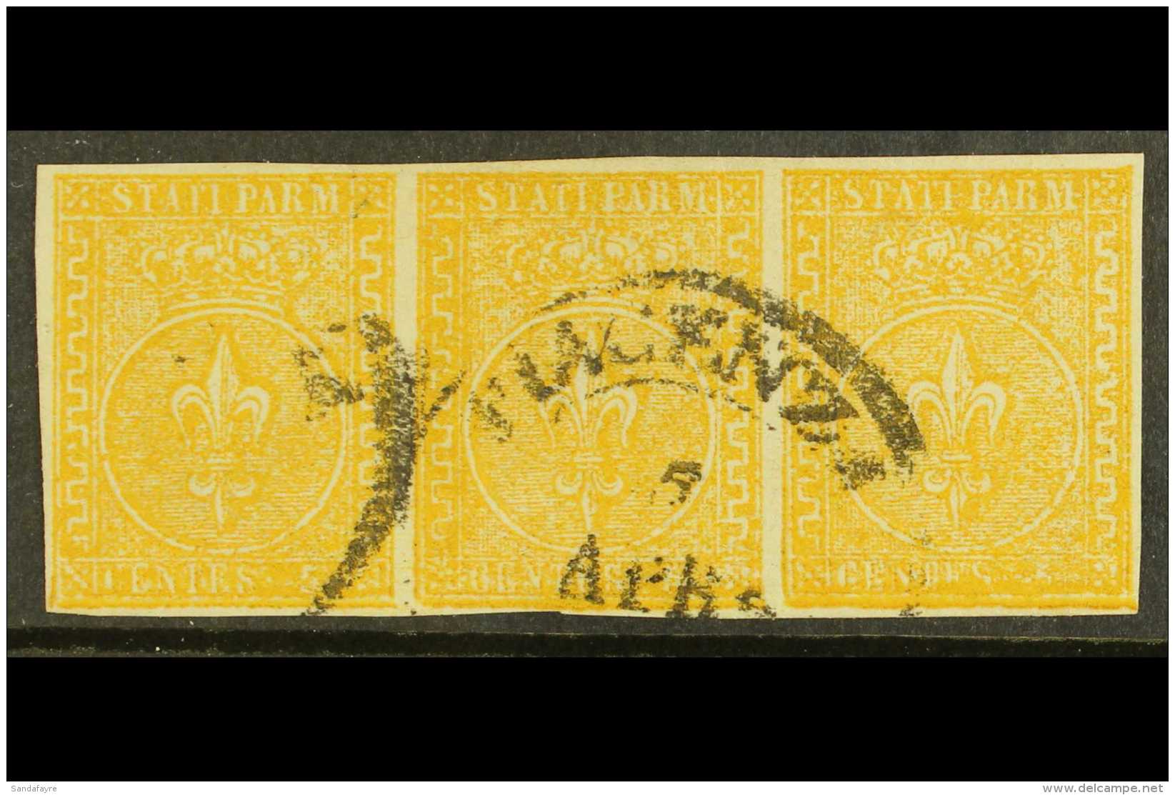 PARMA 1853 5c Yellow Orange, Sass 6, Superb Used Strip Of 3. Good Even Colour With Clear To Large Margins All... - Unclassified