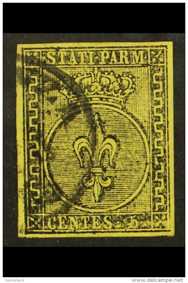 PARMA 1852 5c Black On Yellow, Sass 1a, Very Fine Used, Four Good Margins, Neat Cds Cancel. Cat &euro;250... - Unclassified