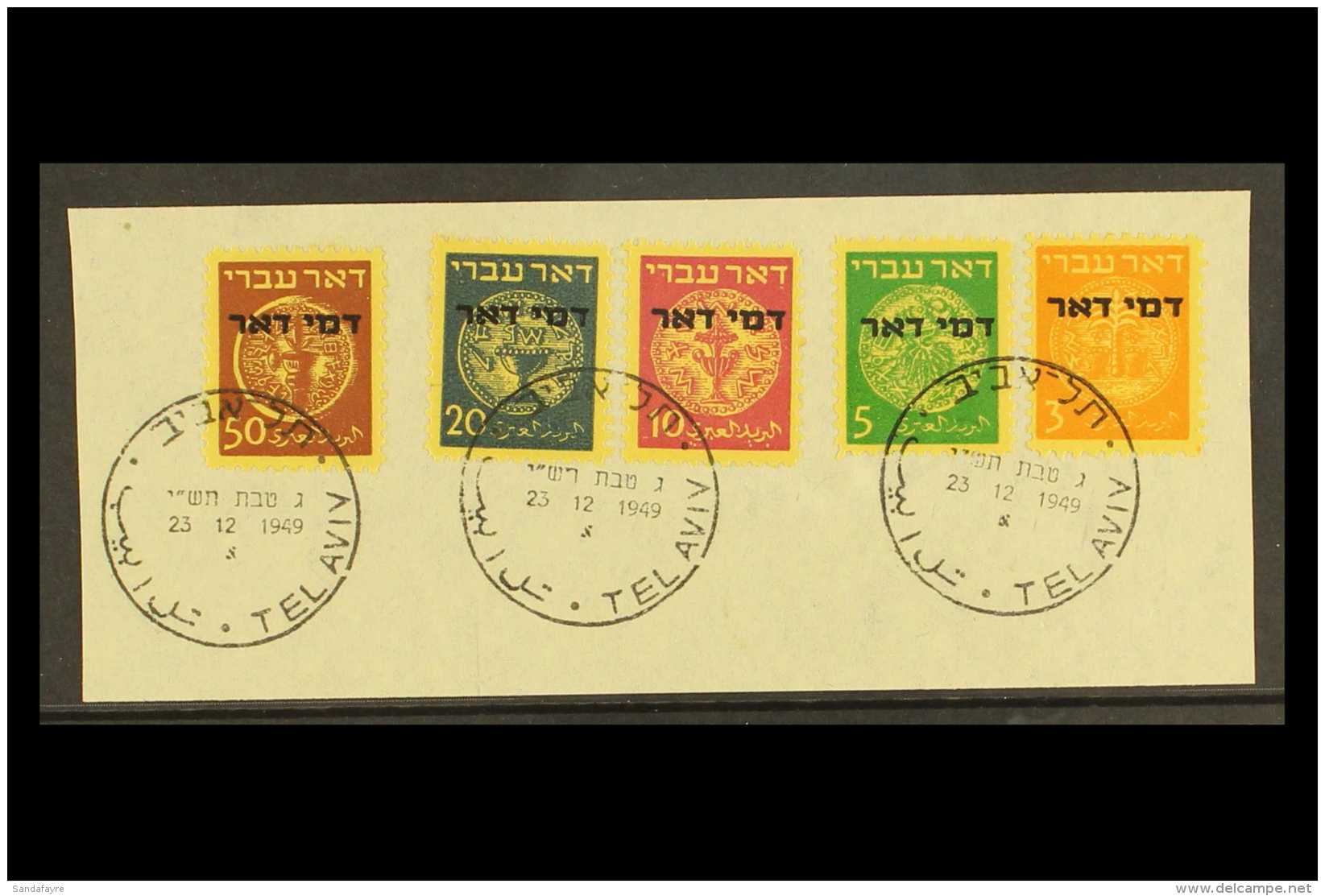 POSTAGE DUES 1948 1st Issue Complete Set Very Fine Used On Piece, Tied By Tel Aviv Cds's. (5 Stamps) For More... - Sonstige & Ohne Zuordnung