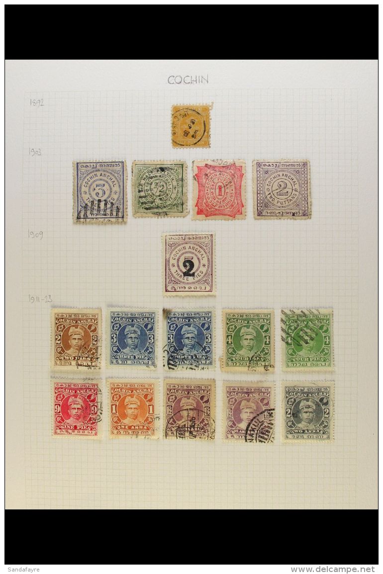 COCHIN 1892-1949 FINE USED COLLECTION On Leaves, Inc 1942-44 Surcharges To 9p On 1a, 1944-48 9p &amp; 1a3p, 1949... - Sonstige & Ohne Zuordnung