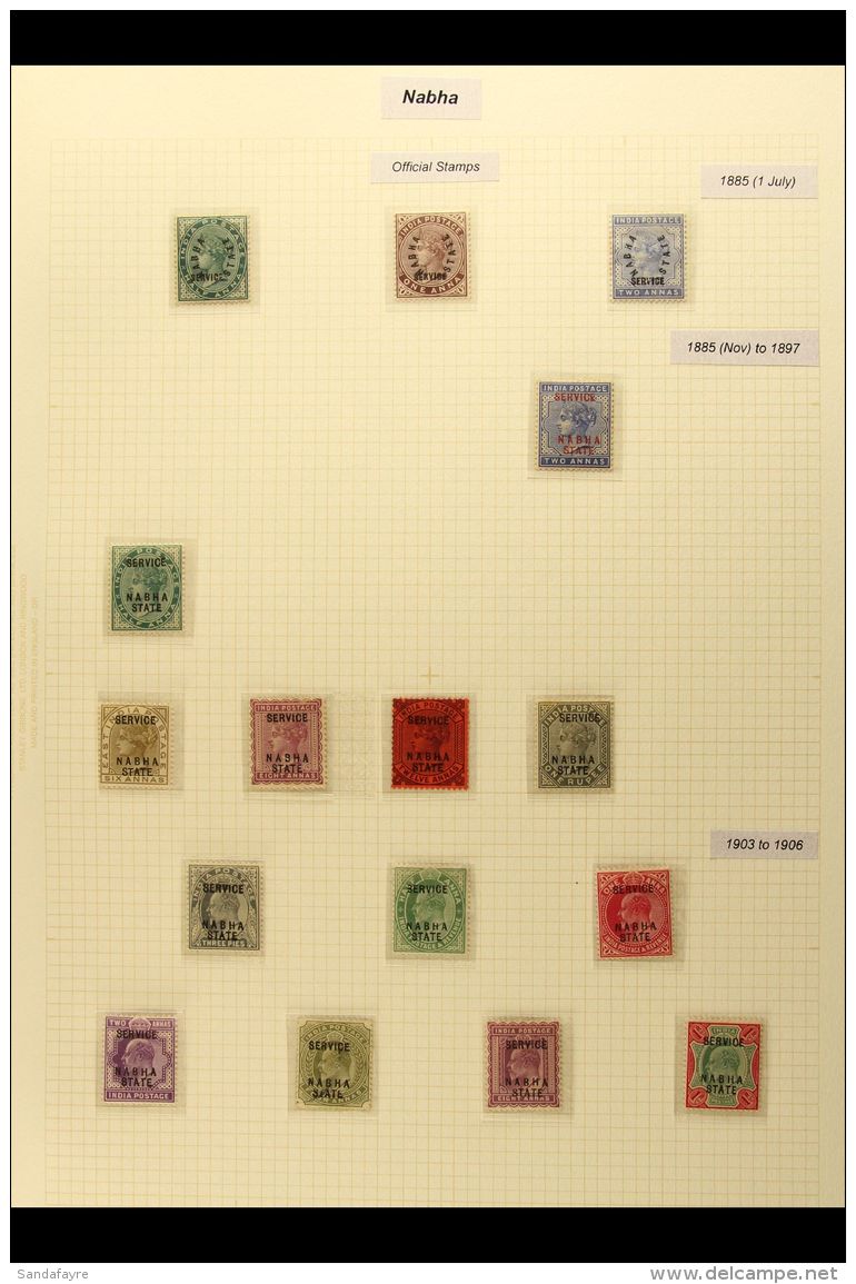NABHA OFFICIALS  1885 - 1940 Fresh Mint Collection With 1885 &frac12;a To 2a Curved Ovpts, 1885 Black Ovpt Vals To... - Andere & Zonder Classificatie