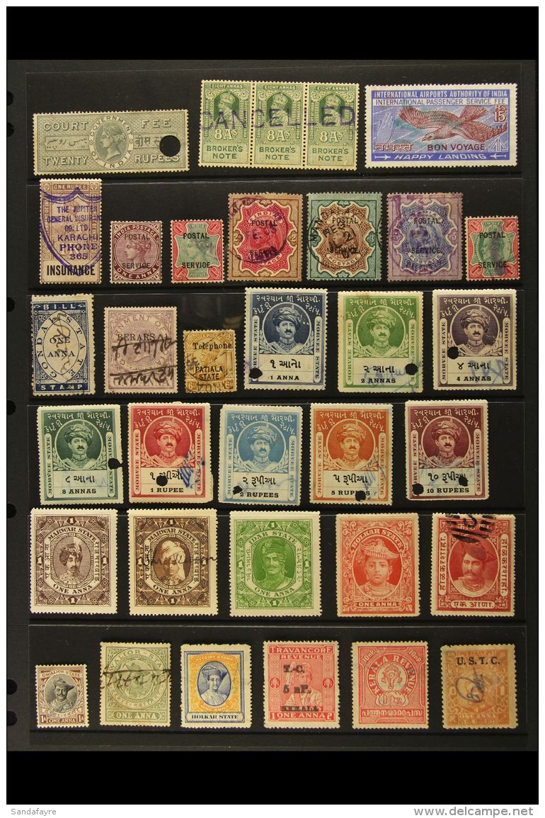 REVENUE STAMPS - INDIA AND STATES Accumulation With An Interesting Array Of Types And Values Including Strong... - Sonstige & Ohne Zuordnung