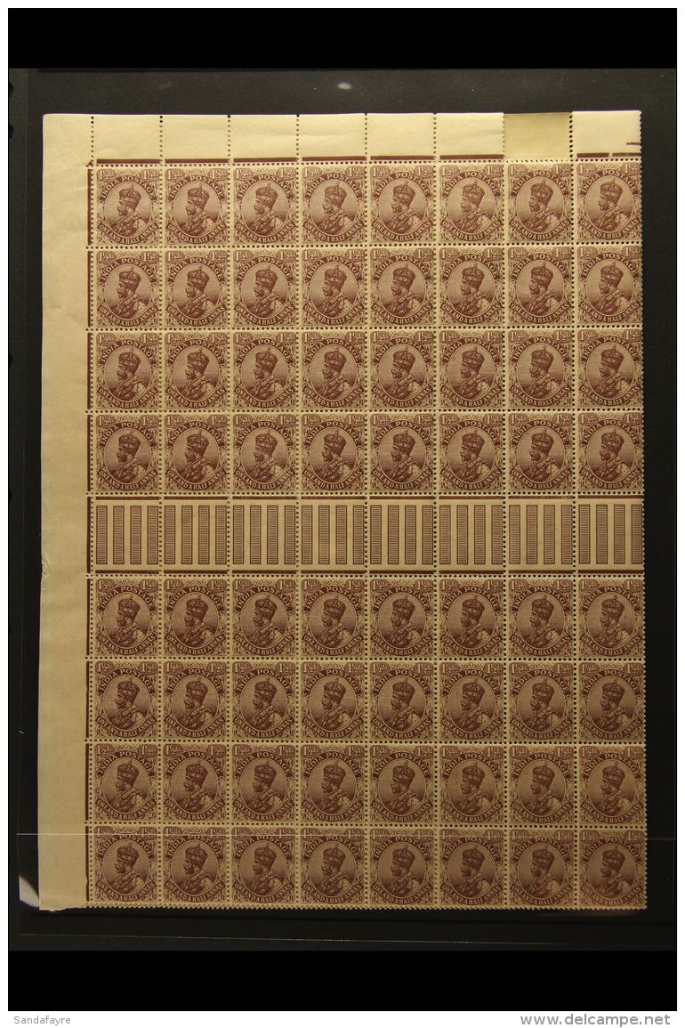 1911-22 HALF SHEET Of The 1921 1&frac12;a Chocolate (type B), SG 165, A Complete Top Half Of The Sheet (16 X 8)... - Sonstige & Ohne Zuordnung