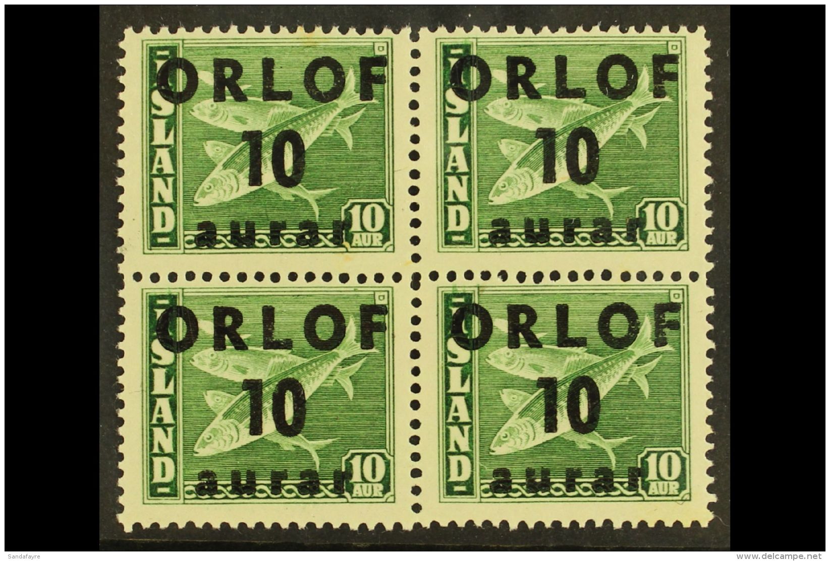 REVENUE STAMPS 1943 Vacation Savings Stamps - "ORLOF" Overprint 10aur On 10aur Green Codfish - A Never Hinged Mint... - Sonstige & Ohne Zuordnung