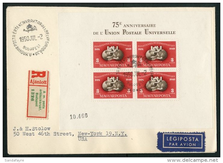 1950 75th Anniv Of The UPU Perf Miniature Sheet, Mi Block 18A, Very Fine Used On First Day Cover, Registered To... - Other & Unclassified