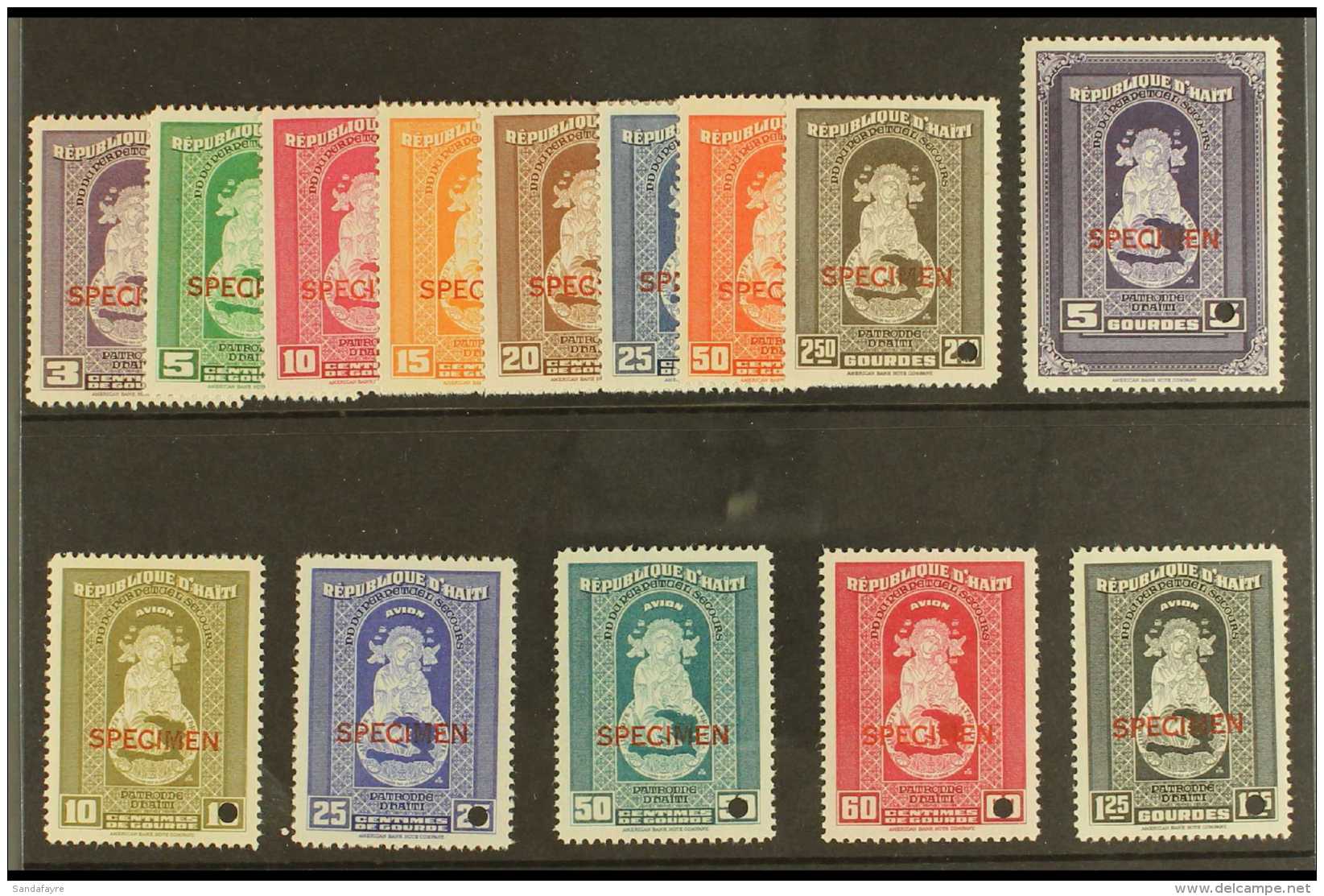 1942 "Our Lady Of Perpetual Succour" Postage And Air Complete Set, SG 343/56, Overprinted "SPECIMEN" And With... - Haïti