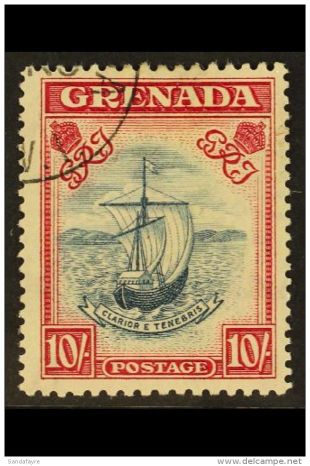 1938 10s Slate Blue And Bright Carmine, Perf 14, Narrow Printing, SG 163b, Very Fine Used. For More Images, Please... - Grenada (...-1974)