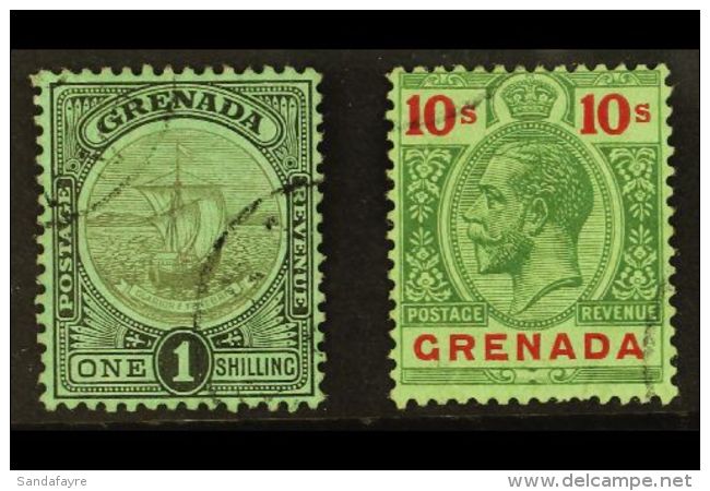 1908 1s And 10s, Wmk CA, SG 82/3, Very Fine Used. Scarce Issue. (2 Stamps) For More Images, Please Visit... - Grenada (...-1974)