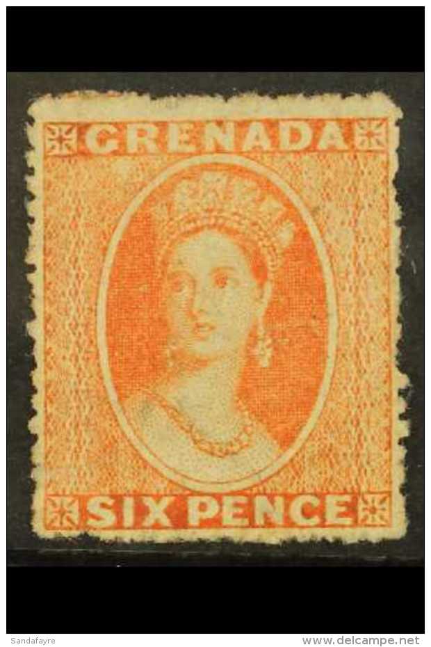 1873-74 6d Orange - Vermillion, Wmk Large Star, Intermediate Perf 15, SG 12, Fine Mint For More Images, Please... - Grenada (...-1974)