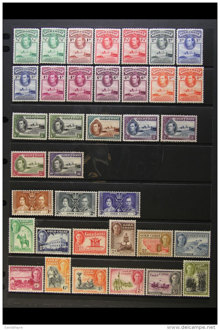 1937-1951 FINE MINT COLLECTION On Stock Pages, ALL DIFFERENT, Inc 1938-43 Set, Plus Perf 12 &frac12;d, 1&frac12;d,... - Gold Coast (...-1957)