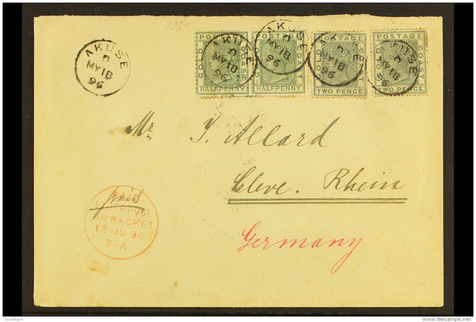 1896 (18 May) Cover Addressed To Germany, Bearing 1884-91 &frac12;d Pair &amp; 2d (x2) Stamps Tied By "Akuse"... - Goldküste (...-1957)