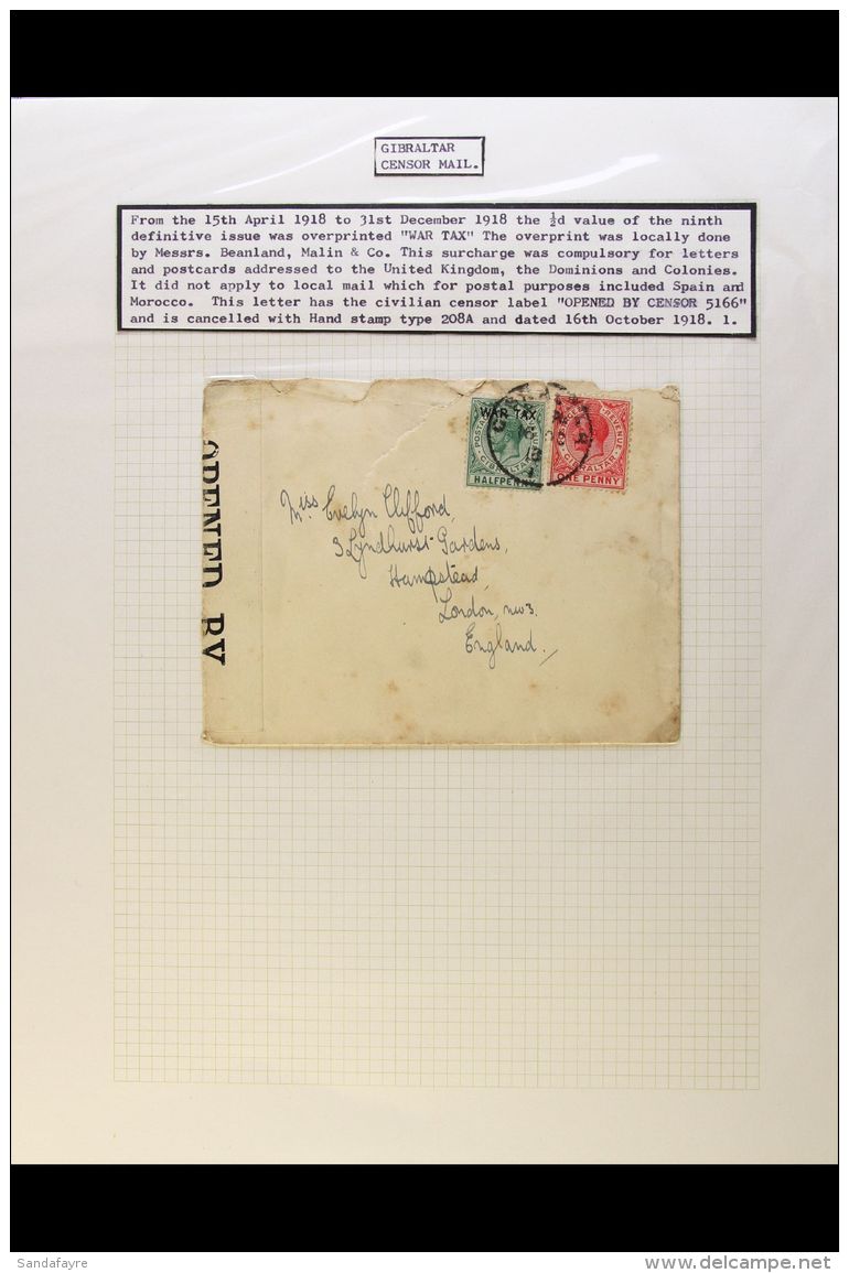 1912-52 COVER &amp; CARDS COLLECTION An Interesting Postal History Collection Of Covers &amp; Cards Presented On... - Gibraltar