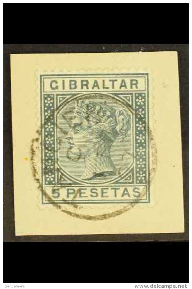 1889-96 5p Slate-grey, SG 33, Very Fine Used On Piece With Complete "Tangier" Cds Cancel, Signed Alfons Stach,... - Gibraltar