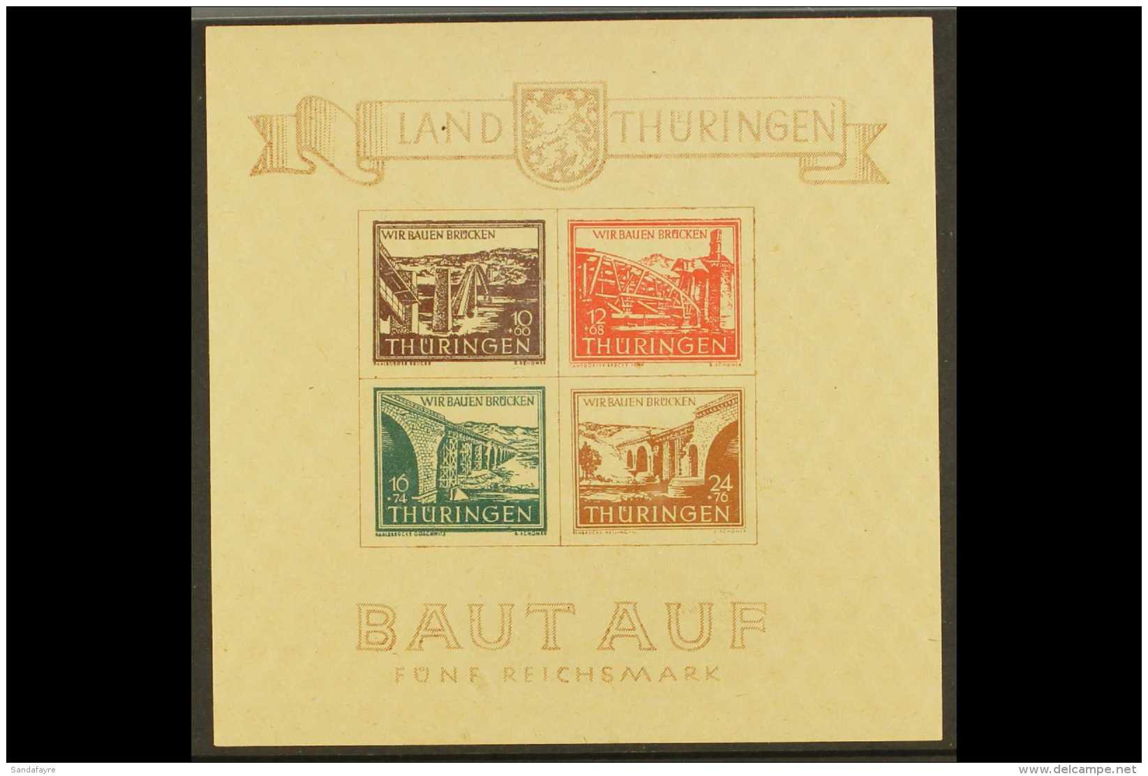 THURINGEN 1946 Bridge Reconstruction Fund, SG MSRF17 (Michel Block 4), Very Fine Never Hinged Mint. For More... - Sonstige & Ohne Zuordnung