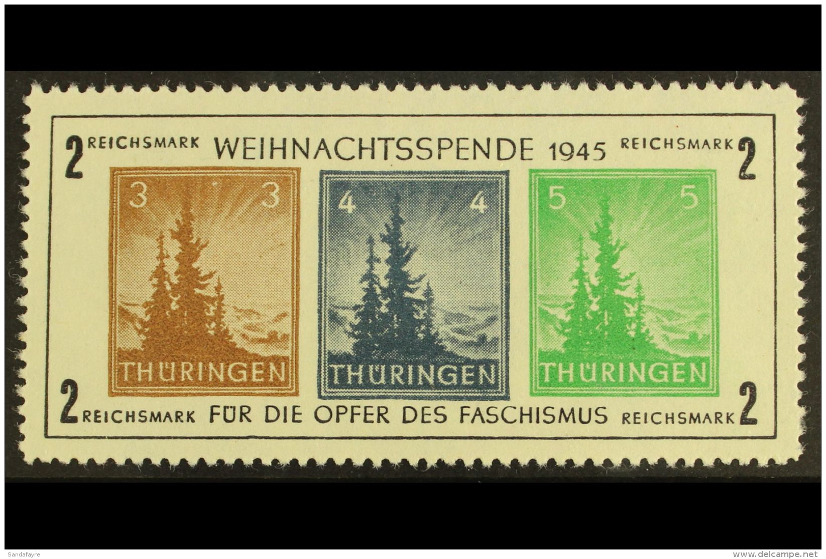 RUSSIAN ZONE THURINGIA 1945 Christmas - Antifascism Mini-sheet Type VI (Michel Block 1xa VI, SG MSRF9), Never... - Autres & Non Classés