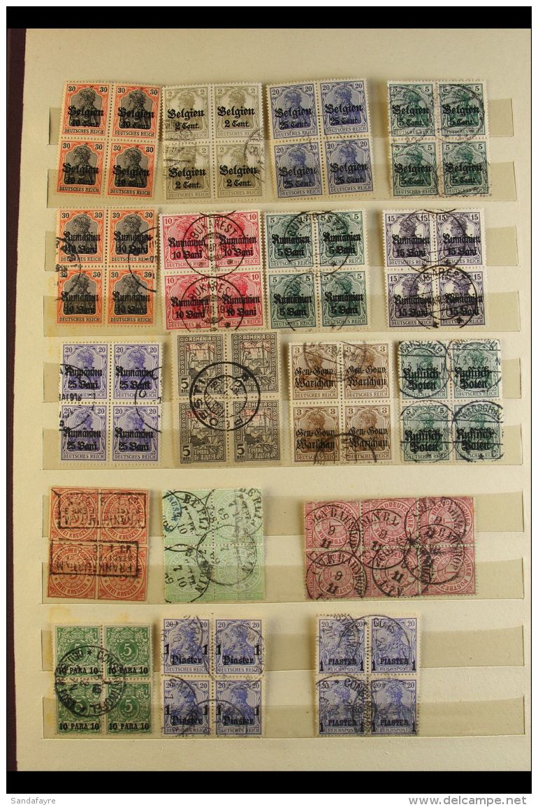 GERMAN AREAS 1868-1940's All Different Collection Of Used BLOCKS OF FOUR On Stock Pages, Inc Upper Silesia, Saar,... - Sonstige & Ohne Zuordnung