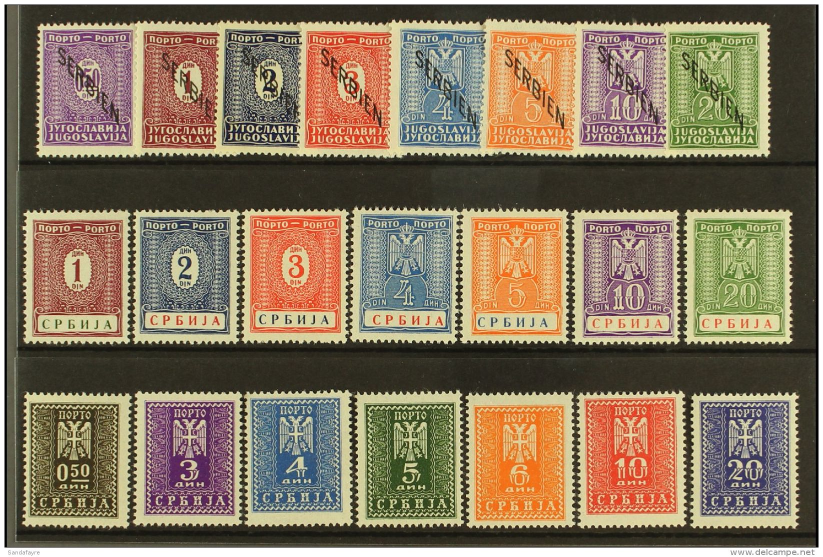 SERBIA POSTAGE DUES 1941-1943 All Three Complete Sets (Michel 1/22, SG GD16/23, GD69/75 &amp; GD 82/88), Never... - Other & Unclassified