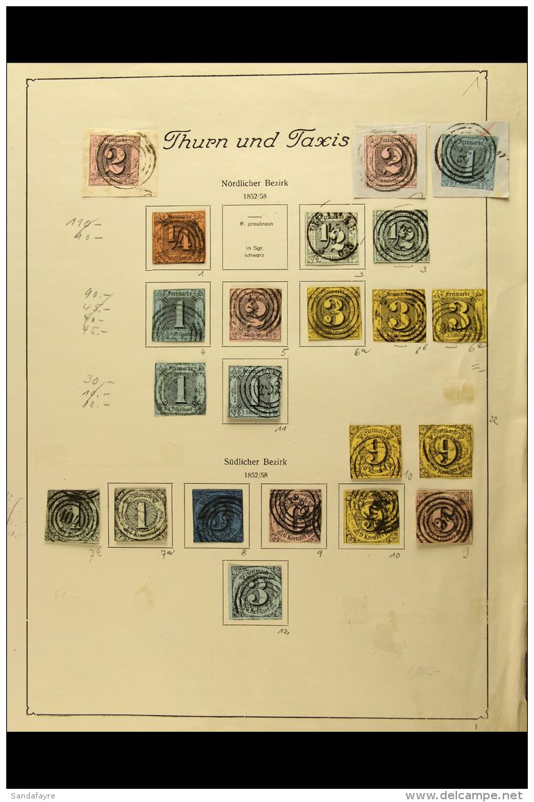 THURN &amp; TAXIS 1852-1866 USED OLDE TYME COLLECTION WITH EXCELLENT CANCELLATION INTEREST Arranged On Three Album... - Other & Unclassified