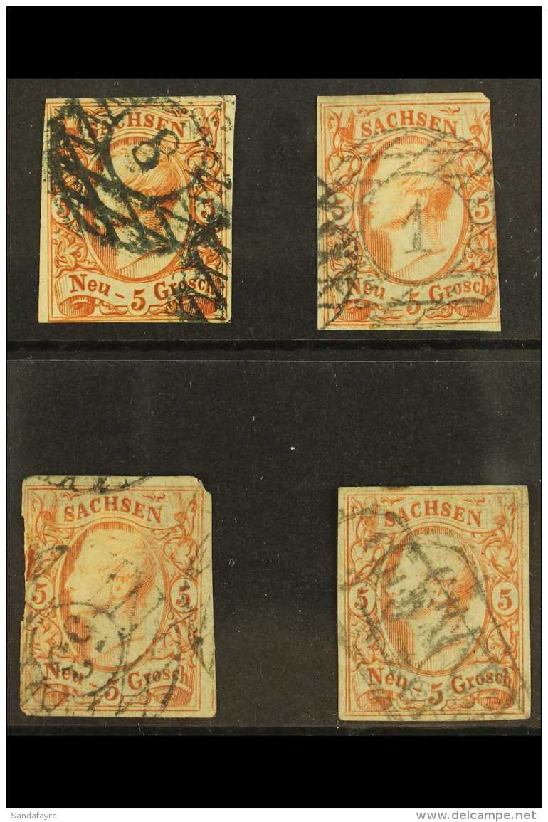 SAXONY 1855-63 5ng Orange Brown (Sc 13a, SG 25) Used Group, 3 Stamps With Certificates, One Stamp With A Tear. (4... - Sonstige & Ohne Zuordnung