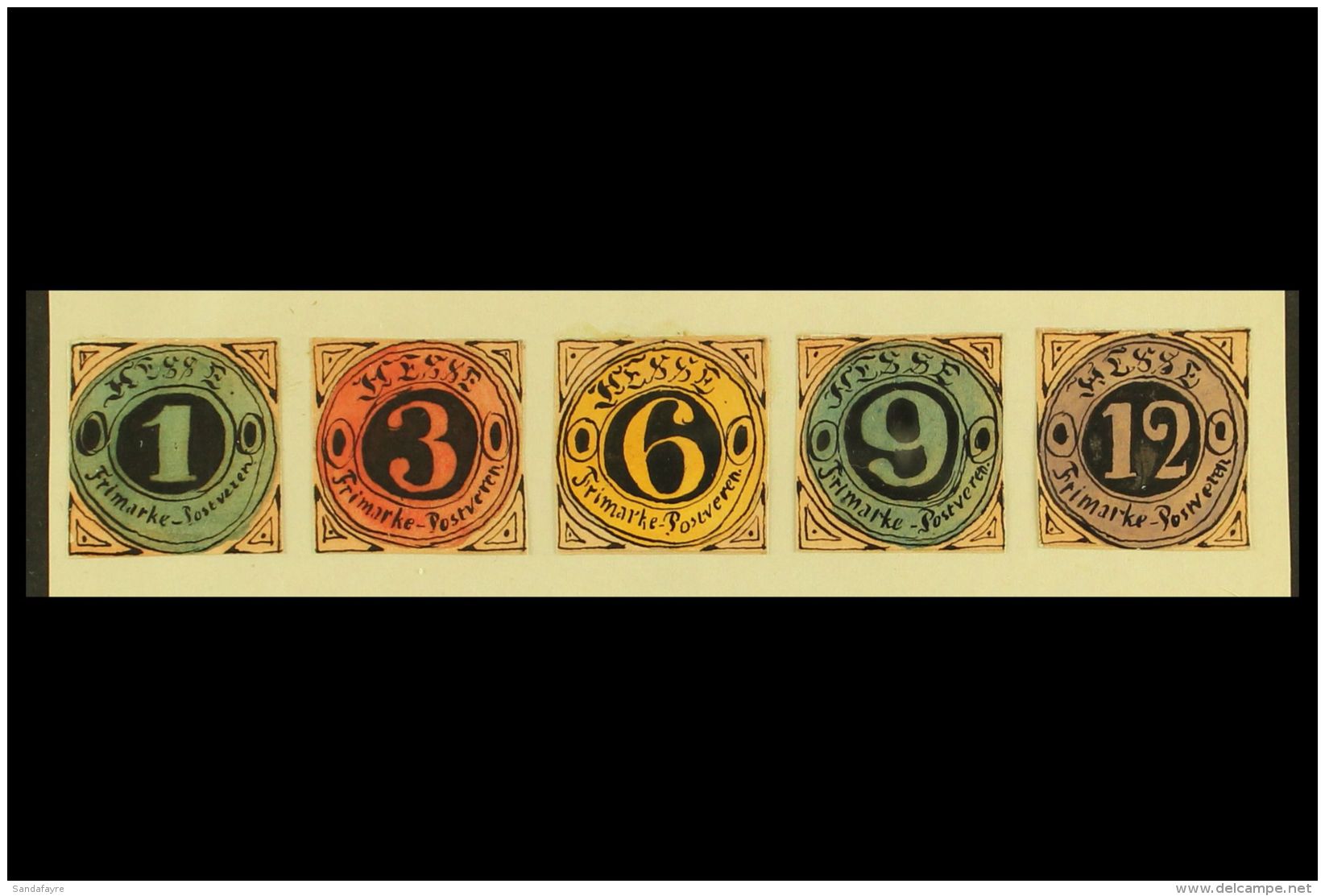 1861 HAND PAINTED STAMPS Unique Miniature Artworks Created By A French "Timbrophile" In 1861. HESSE "essays" (no... - Otros & Sin Clasificación