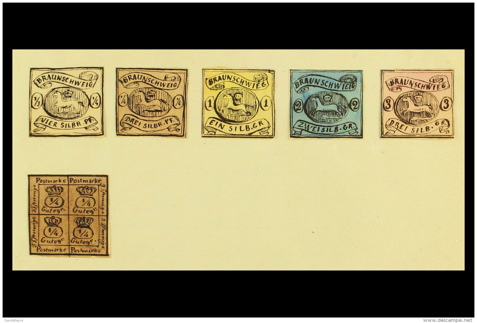 1861 HAND PAINTED STAMPS Unique Miniature Artworks Created By A French "Timbrophile" In 1861. BRUNSWICK Comprising... - Autres & Non Classés