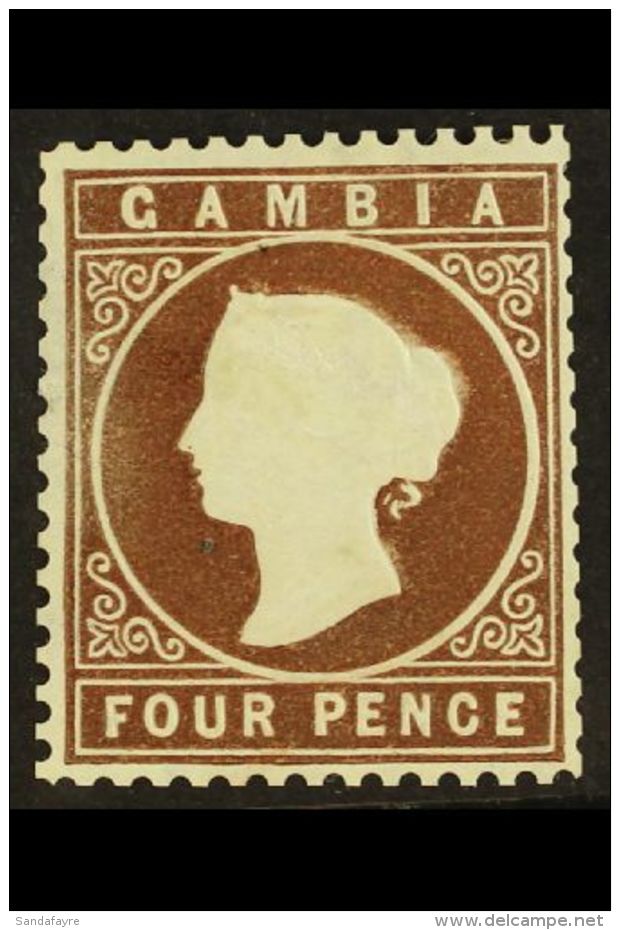 1880-81 4d Brown WATERMARK SIDEWAYS CROWN TO LEFT Variety, SG 15Aw, Mint, Slightly Trimmed Perfs At Right And Tiny... - Gambie (...-1964)