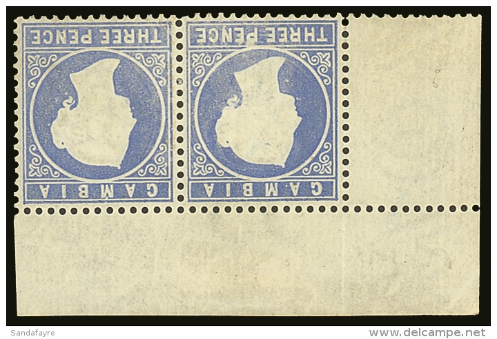 1880 3d Pale Dull Ultramarine, Wmk Upright, Horizontal Mint Top Corner Pair Variety "Wmk Inverted", SG 14cBw, Some... - Gambie (...-1964)