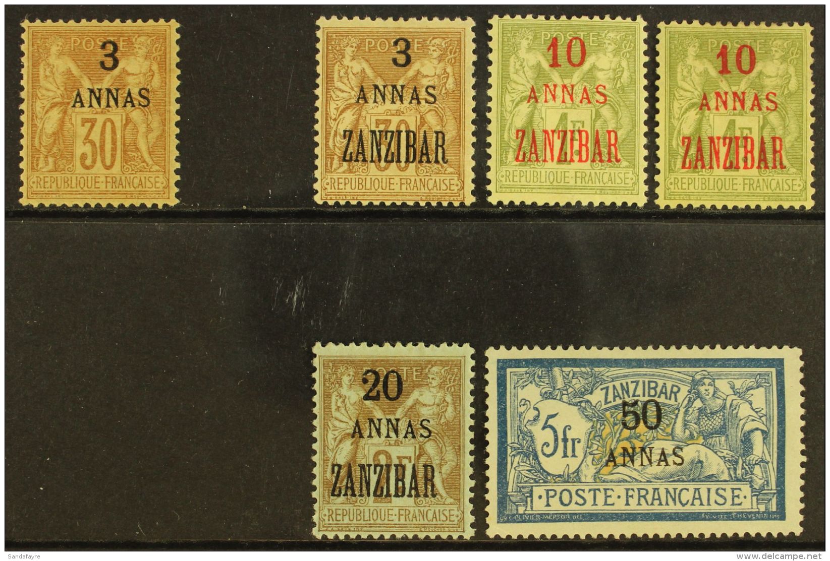 ZANZIBAR 1894-1903 MINT/UNUSED SELECTION On A Stock Card. Includes 1894 3a On 30c Mint (Yv 6), 1896 3a On 30c, 10a... - Sonstige & Ohne Zuordnung