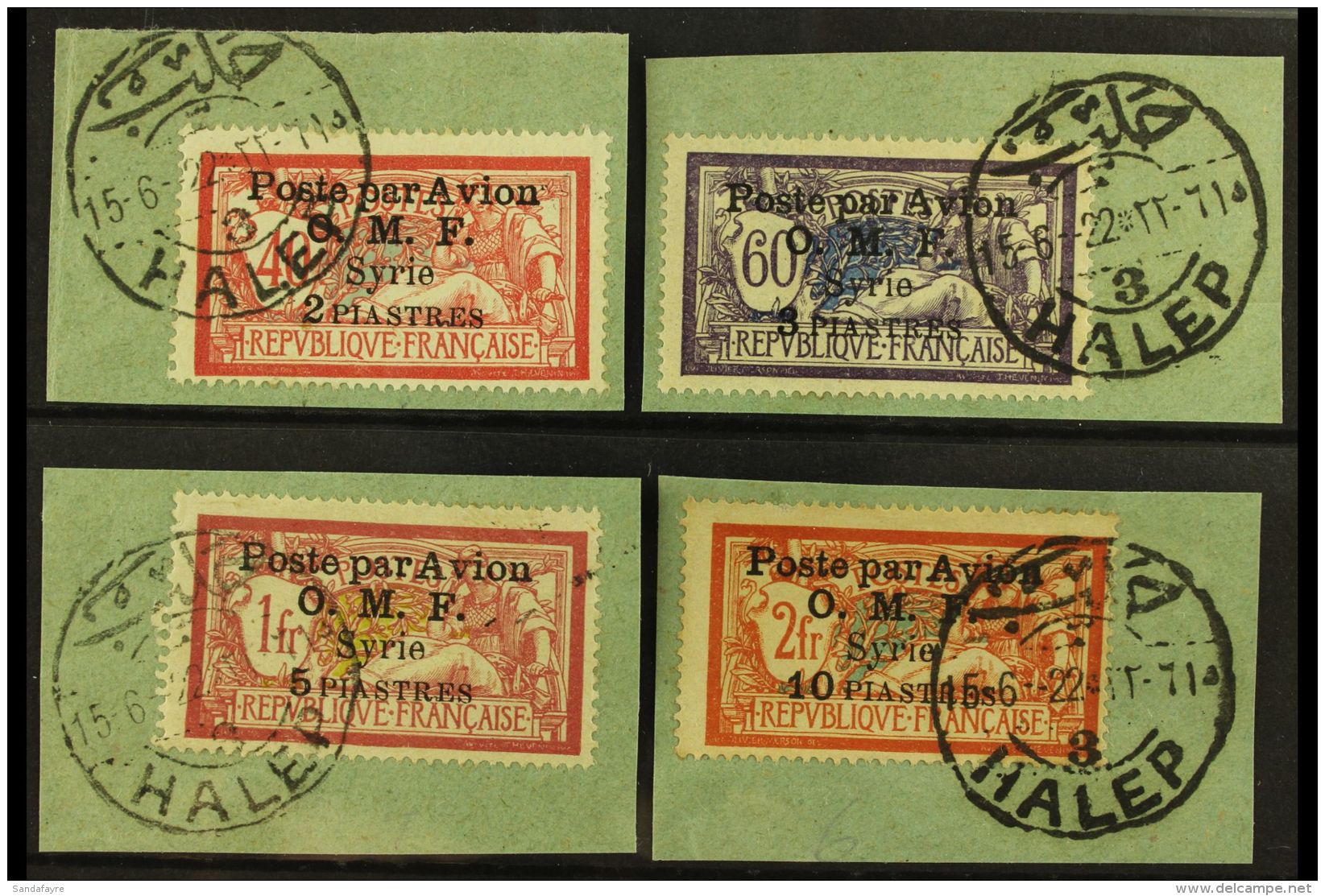 SYRIA 1922 Air Overprints Complete Set (Yvert 10/13, SG 89/92), Fine Used On Pieces Tied By "Halep" Cds Cancels.... - Andere & Zonder Classificatie