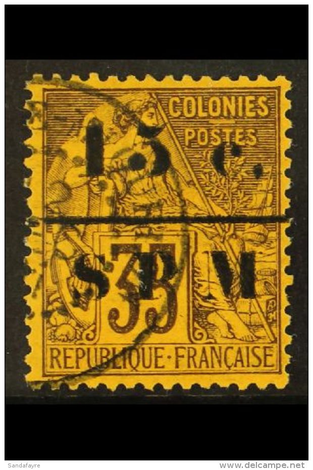 ST PIERRE ET MIQUELON 1891 15c On 35c Black / Orange, Yv 13 (SG 16), Very Fine Used, Expertized Brun. Pretty! For... - Sonstige & Ohne Zuordnung