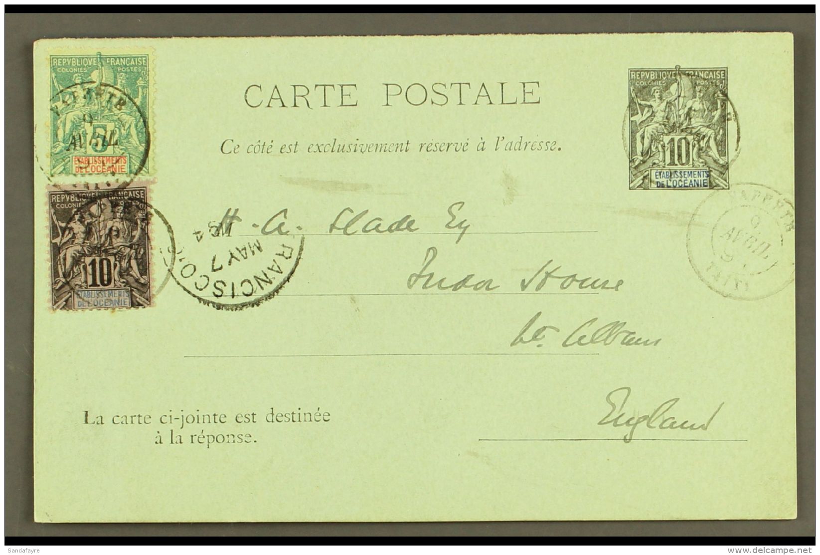 OCEANIC SETTLEMENT 1894 (9 Apr) 10c Postal Card Uprated With 5c &amp; 10c "Tablet" Stamps All Tied Papeete /... - Sonstige & Ohne Zuordnung