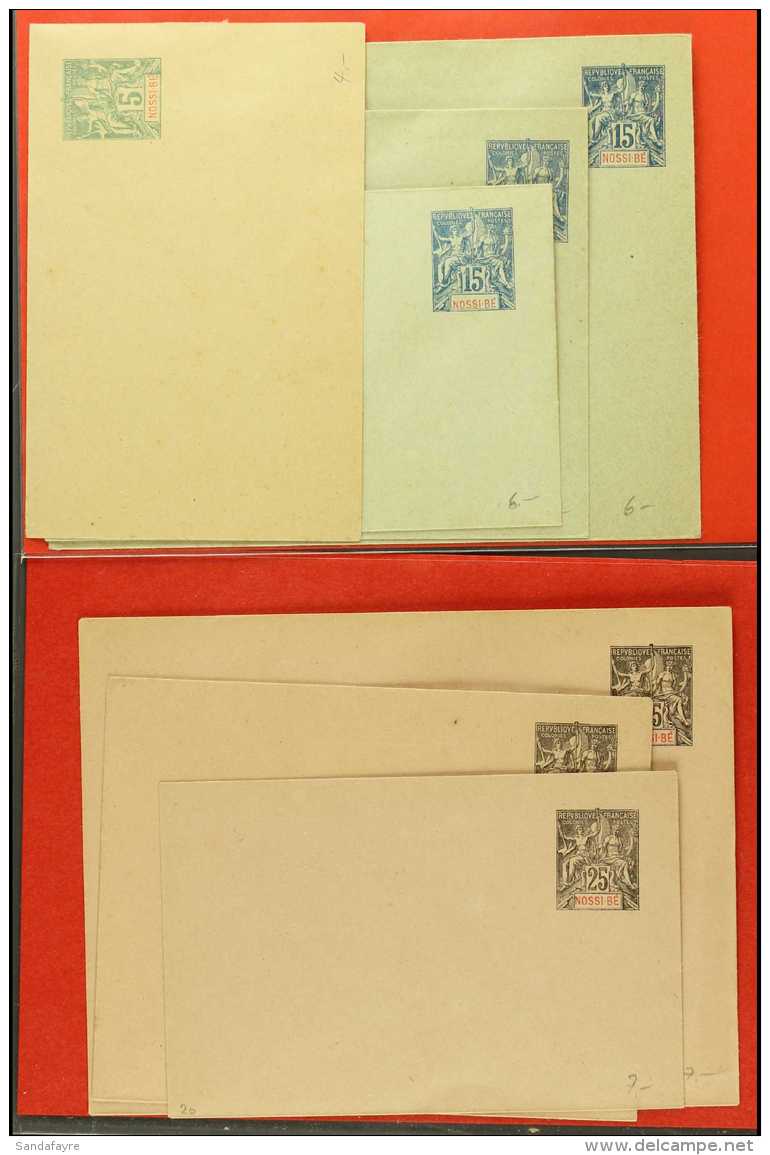 NOSSI-BE 1892-4 MINT POSTAL STATIONERY COLLECTION Includes Mint Envelopes In 5c, 15c &amp;25c Values &amp;... - Autres & Non Classés