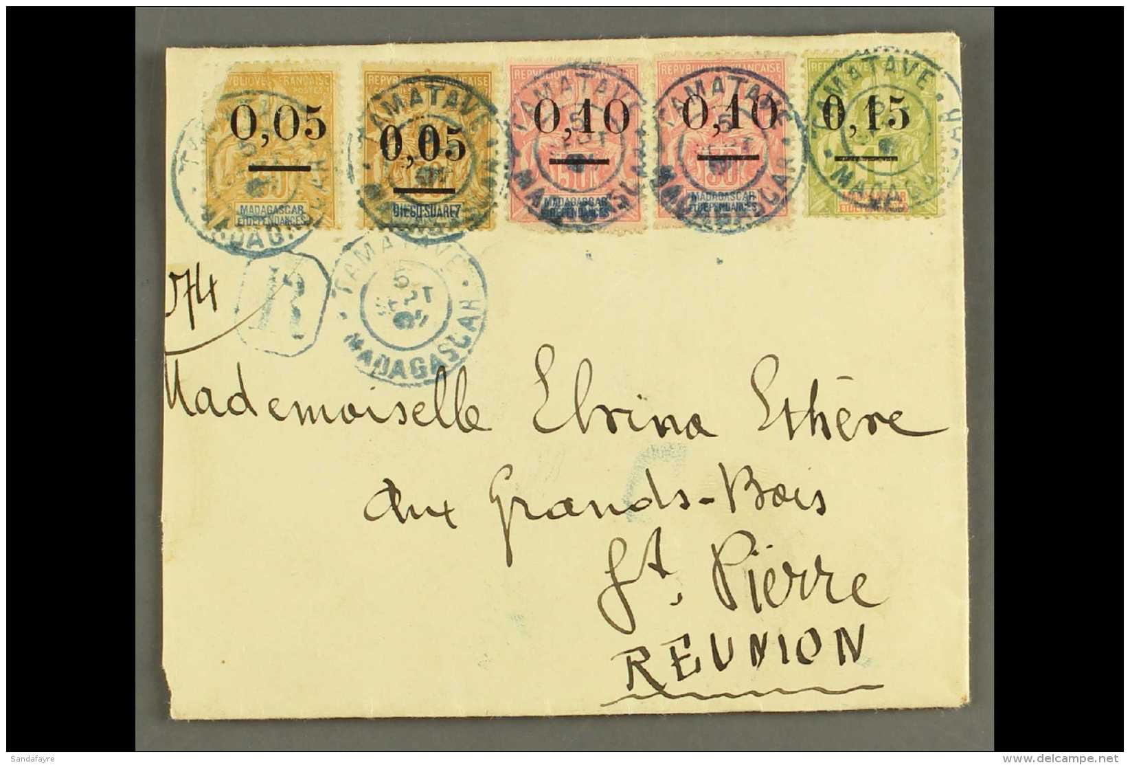 MADAGASCAR 1902 Registered Cover, Franked With A Range Of 1902 Surcharge Issues, Including 0.05 On 30c Type I... - Autres & Non Classés