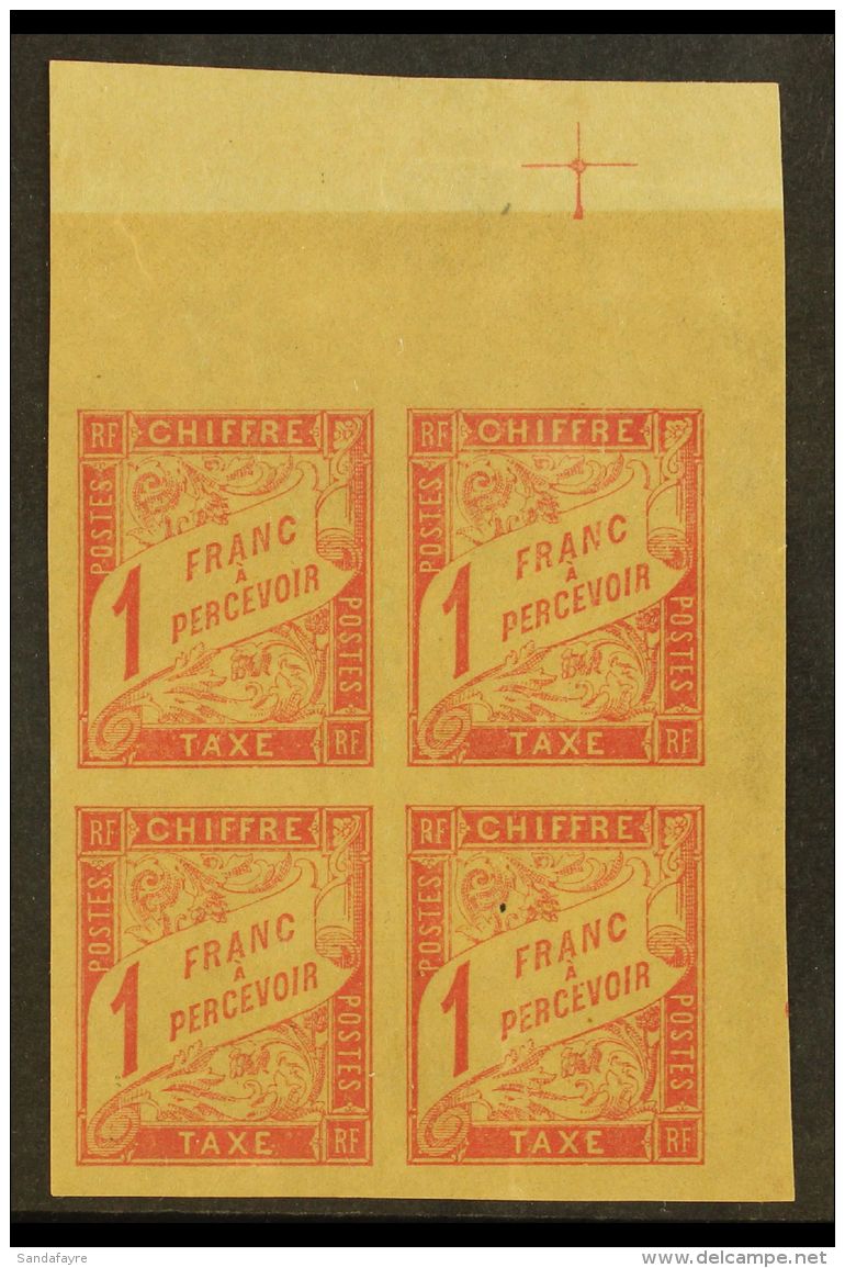 GENERAL ISSUES POSTAGE DUES 1893 1fr Rose On Straw, Yv 25, Very Fine Mint Corer Block Of 4. For More Images,... - Sonstige & Ohne Zuordnung