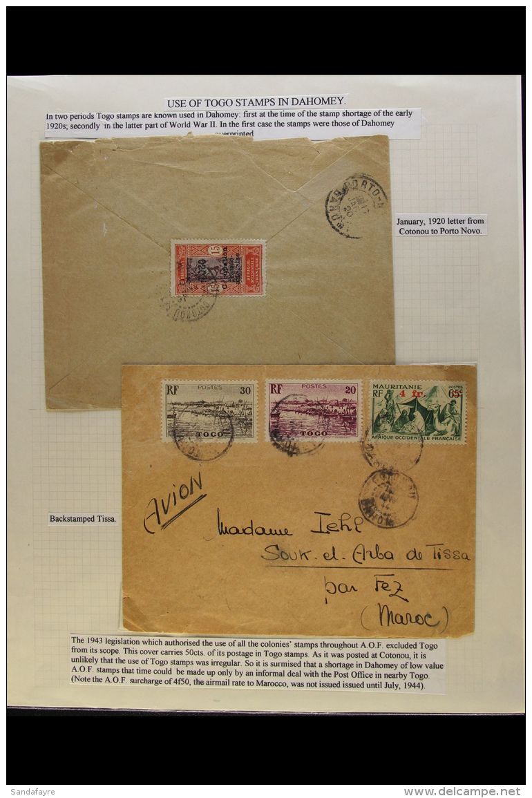 DAHOMEY TOGO USED IN 1920 (20 Jan) Cover To Porto Novo Bearing 15c "Togo" Opt'd Stamp Tied By "Cotonou" Pmk On... - Andere & Zonder Classificatie