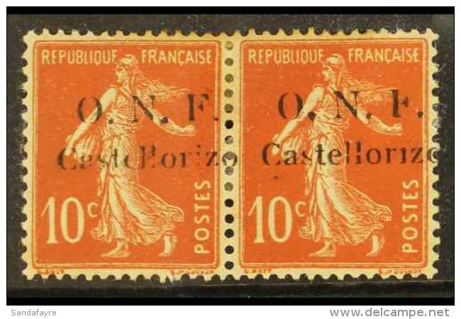 CASTELROSSO 1920 10c Red "Semeuse" Pair, One Stamp With Undotted "i" And Broken "F", Yv 28a (B), Mint With Lightly... - Other & Unclassified