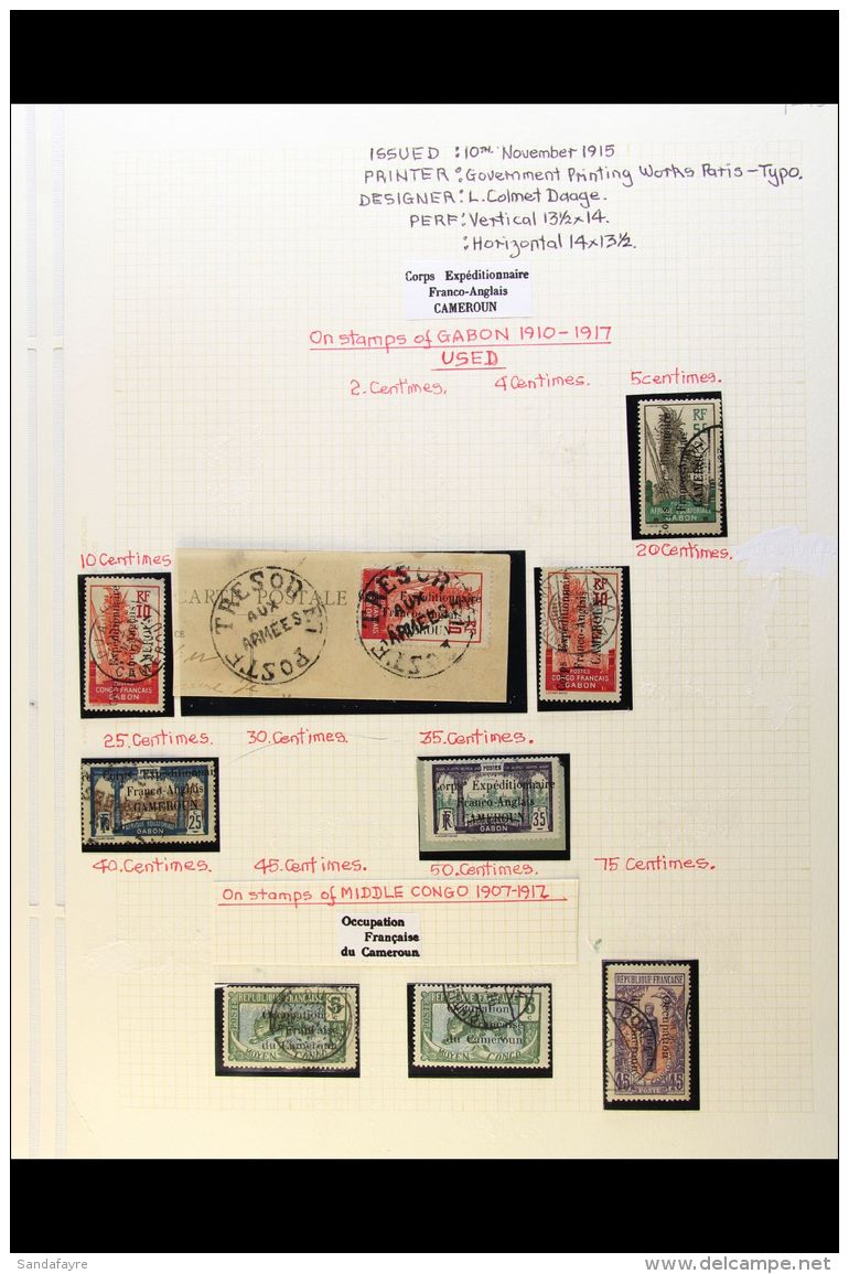 CAMEROUN FRENCH OCCUPATION 1915-1916 Fine Used Collection In Hingeless Mounts On Leaves, Inc 1915 5c, Opts On... - Autres & Non Classés