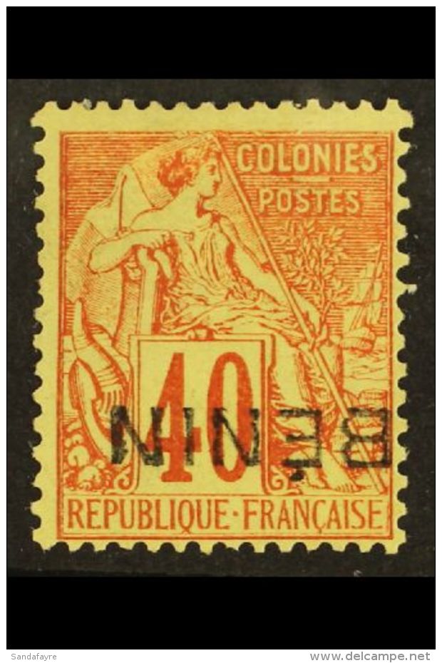 BENIN 1892 40c Red Orange, Variety "overprint Inverted", Yv 11a, Very Fine Mint No Gum. Signed. For More Images,... - Other & Unclassified