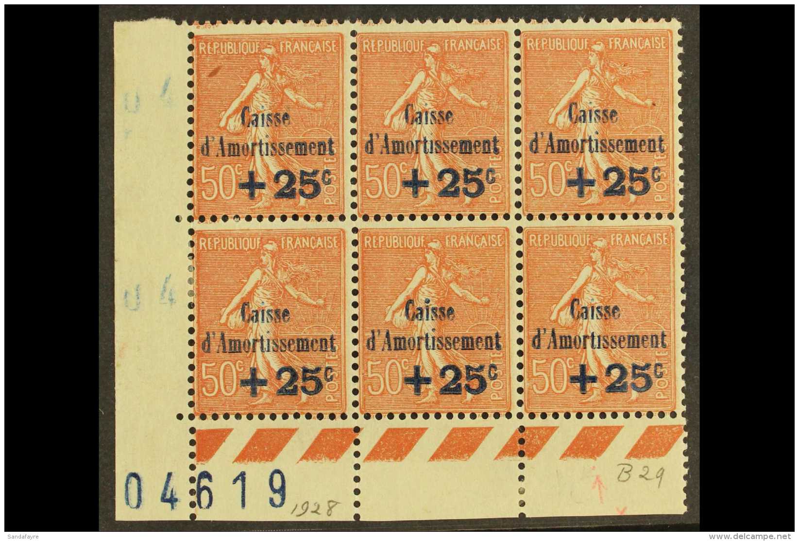 1928 Sinking Fund, 50c+25c Brown-red, "Caisse D' Amortissement" Ovpts With No Dot On "i" Of "Amortissement" In... - Other & Unclassified