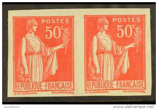 1922-33 50c Rose-red "Peace" IMPERF, Yvert 283i, Very Fine Never Hinged Mint Horizontal Pair. For More Images,... - Other & Unclassified