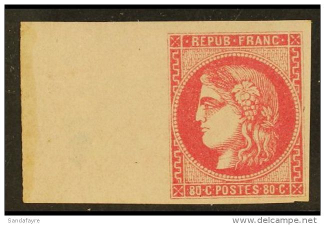 1870-71 80c Rose "Ceres" (Yvert 49, SG 183), Attractive Mint Left Marginal Example, Thin In Sheet Margin But The... - Other & Unclassified
