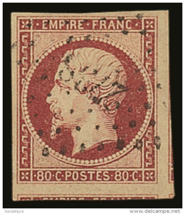 1854 80c Deep Carmine Imperf Napoleon, Type  I, Yvert 17A, Superb Used With Four Good To Huge Margins Showing... - Autres & Non Classés