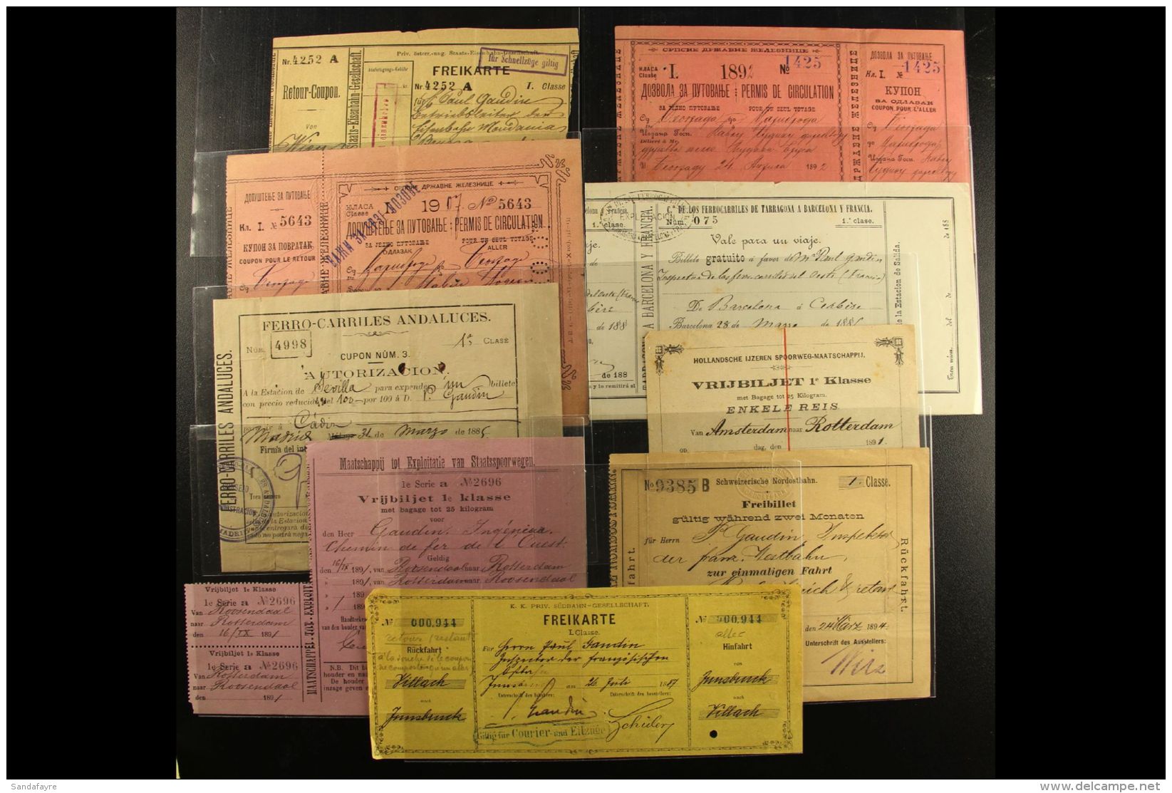 RAILWAY PARCEL RECEIPT CARDS. 1885-1907 Interesting All Different Group Of Used Printed Freibillets/Freikartes,... - Autres & Non Classés