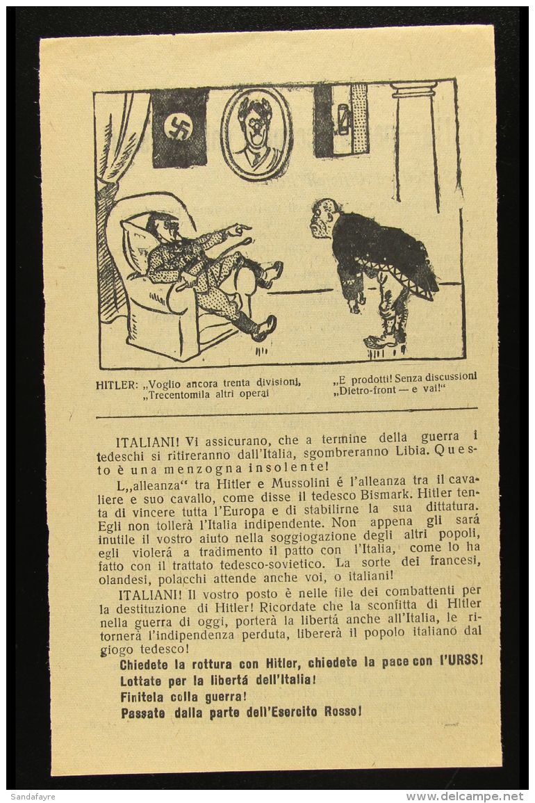 WWII PROPAGANDA LEAFLET 1942 Printed Leaflet Written In Italian Produced By The Russians To Be Distributed Between... - Sonstige & Ohne Zuordnung