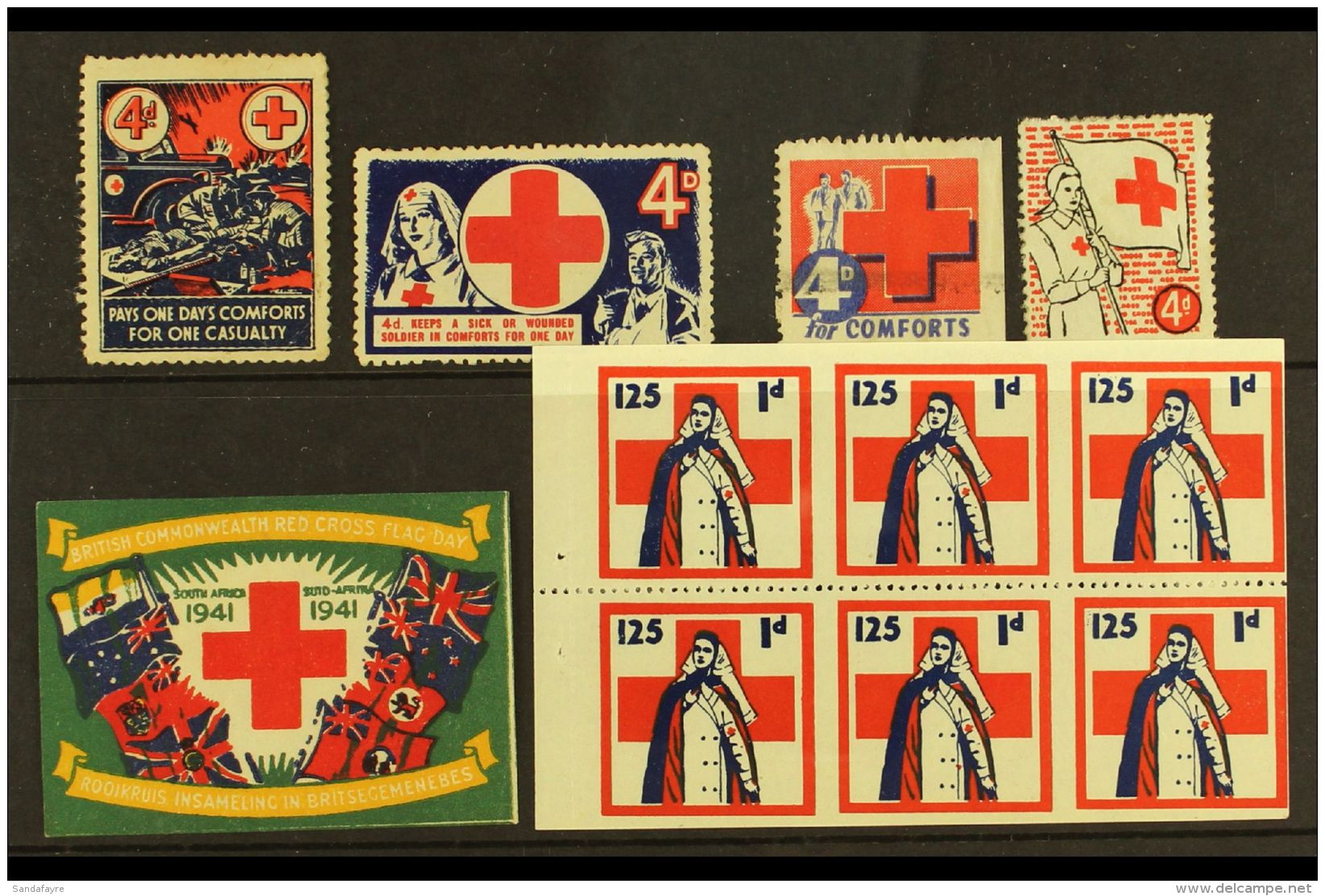 RED CROSS Group Of South African Labels Incl. Four Different 4d Charity Labels For Affixing To Envelopes, Booklet... - Ohne Zuordnung