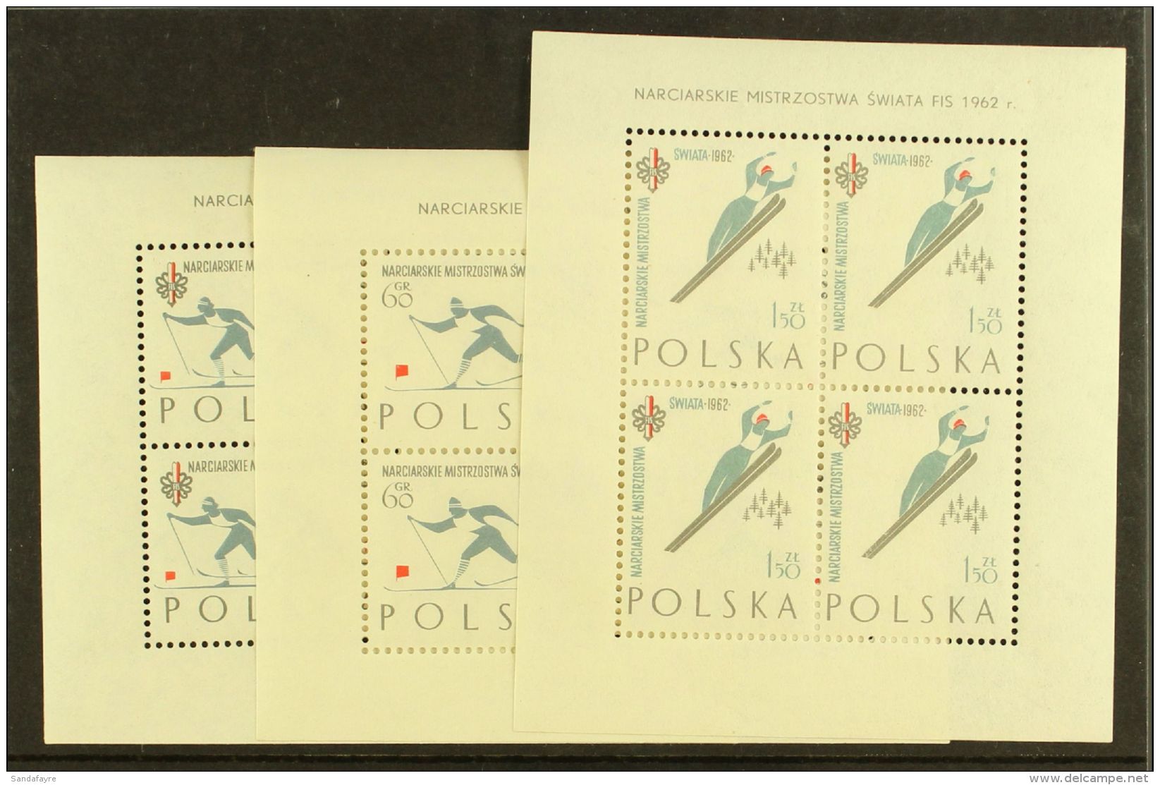 SKIING 1962  Poland SWIATA Games Sheetlets, Mi 1294/6KbC, Very Fine NHM. (3 Sheetlets) For More Images, Please... - Non Classés