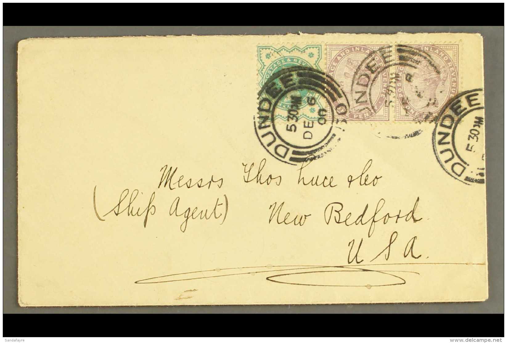 WHALING 1900 (6 Dec) Env From Dundee To New Bedford, USA, Bearing &frac12;d And 1d (x2) Stamps, On Reverse The... - Non Classés