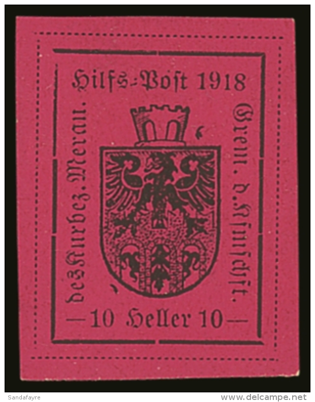 WWI - ITALY MERANO LOCALS 1918 10h Lilac Carmine, Sass 5, Very Fine Mint, Signed Sorani. Cat &euro;550... - Unclassified