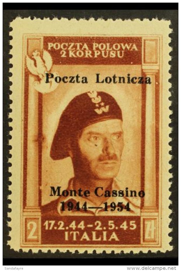 WWII ITALY POLISH CORPS 1954 2z Red Brown 10th Anniversary Of Cassino Airmail, Sass 1, Very Fine NHM. Cat... - Non Classés